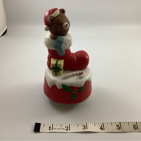 Brinn's Vintage Christmas Bear Stocking Revolving Musical Figurine With Box - Picture 10 of 10